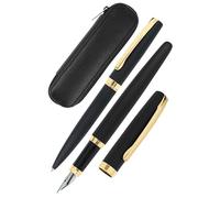 Online set d'écriture Eleganza│ ensemble de stylo-plume & stylo-bille & étui en cuir │plume iridium M │ réchargeable │ coffret cadeau │ couleur noir et doré