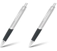 Online stylo bille Sporty Silver, aluminium, rétractable, recharge internationale de grande capacité, indélébile, écriture bleue, clip métallique (Lot de 2)