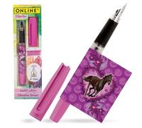 ONLINE Stylo-plume pour apprendre à écrire - Avec plume pour débutant - Rose - Avec joli design de cheval - Pour droitiers - Pour filles et garçons - Robuste et ergonomique - Avec cartouche d'encre -