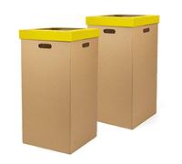 Only Boxes, Lot de 2 poubelles en Carton avec Couvercle Jaune Dimensions 34,2 x 34,2 x 68 cm