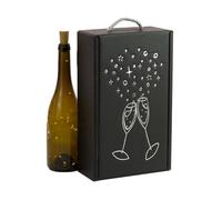 ONLY BOXES Lot de 4 boîtes élégantes pour 2 bouteilles de vin Cava avec poignée, carton recyclé, impression verres argentés