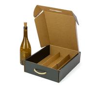 ONLY BOXES Lot de 4 boîtes élégantes pour 3 bouteilles de vin Cava avec poignée, carton recyclé, impression verres métallisés de couleur dorée