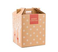 ONLY BOXES Lot de 4 boîtes en carton pour lot avec poignées, lot ou panier avec impression de Noël pour cadeau de panier, bouteilles, lot d'expédition - Capacité de 9 bouteilles