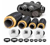 ONLYDUCT Kit VMC Hygro B Complet Prêt à Poser - Axelair HygroSense + 4 Gaines Isolées 6 m (Ø160, Ø125, 2×Ø80) + 3 Bouches Hygro à Piles + 8 Colliers