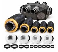 ONLYDUCT Kit VMC Simple Flux Hygroréglable Hygro B Axelair HygroSense avec 5 Gaines Isolées de 6 m - Ø160 + Ø125 + 3 x Ø80 - 4 Bouches Hygro à Piles - 10 Colliers