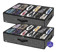 Onlyeasy MXAUBSB2P Lot de 2 organiseurs de rangement robustes pour chaussures sous le lit, convient pour un total de 24 paires, solution de rangement sous le lit avec fenêtre transparente, respirant,
