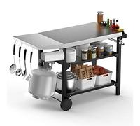 onlyfire Desserte Extérieure à roulettes pour Plancha et Barbecue, Desserte Jardin, Chariot de Barbecue en Acier à 3 Niveaux, Chariot de Service avec Table D'appoint, 120 x 53 x 81 cm