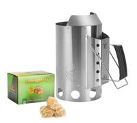 Onlyfire Kit Cheminée d'Allumage en Acier Inoxydable 430 avec 50 Allume-Feux Naturels - Démarreur de Charbon de Bois Robuste pour Barbecue, Grill et Fumoir - Résistant à la Rouille