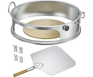 onlyfire Kit Pizza pour Weber Kettle 57 cm, Accessoire Barbecue Weber | Four à Pizza en Inox pour Barbecue Kettle 57 cm, avec Pierre Ø38 cm, Pelle, Thermomètre et 4 Supports, BRK-6023