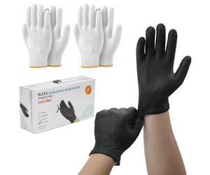 onlyfire Lot de 104 Gants Barbecue, 100 Gants Nitrile Noirs avec 2 Paires de Doublures en Nylon Blanc, Système d'Isolation Thermique pour Manipulation de Viande Chaude et Cuisine, Taille XL