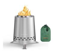 Onlyfire Mini Brasero de Table à Faible Fumée - Cheminée de Table en INOX avec Sac de Transport et Support de Casserole - Mini poele a Granule Argenté