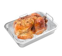 Onlyfire Plat à Rôtir avec Grille en Inox, 39.6 × 29.4 × 6.8 cm, Plat à Four Rectangulaire pour Poulet, Dinde, Volaille et Légumes