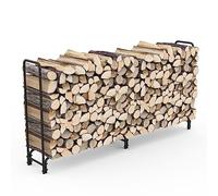 onlyfire Range Bûche Extérieur Métal, 243,8 x 34,3 x 122,4 cm, Grande Capacité Rangement, Supports de bois de chauffage, Range Buche Interieur/Exterieur, Porte Buche, Acier, Noir