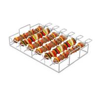 onlyfire Set de Brochettes pour Barbecue en Acier Inoxydable, Pic Brochette INOX avec Support, 6 Brochettes à Viande, Brochettes de Grillades pour Barbecue et Grille, pour Viande et Légumes