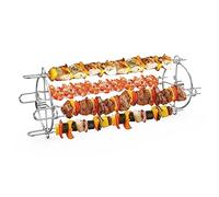 onlyfire Set de Brochettes Rotatives en Acier Inoxydable pour Tournebroche Barbecue, avec 4 Double Pique Anti-Chute d'Aliments, Grille pour rôtissoire pour Barbecue à gaz et Charbon de Bois