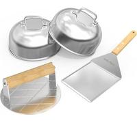 Onlyfire Set d'ustensiles de barbecue 4 pièces en acier inoxydable, set d'outils de barbecue avec spatule de barbecue, presse à burger Smash, 2 dômes de fonte, accessoires BBQ pour de délicieux hambur