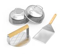 Onlyfire Smash Burget Set en Acier Inoxydable, Comprend 2 Cloche à Burger, 1 Presse à Hamburger, 1 Spatules, Professionnel d'Accessoires Barbecue, Ensemble D'ustensiles de Barbecue