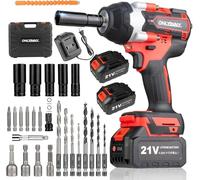 OnlyinNY hocs sans fil 21 V 1/2" 1000 N.m (750 lb-pi hocs professionnelle sans balais avec 2 batteries 4,0 Ah, chargeur rapide, 2300 tr/min et éclairage LED