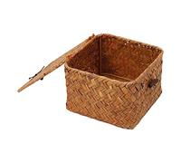 Onlynery Rangement en jonc mer - Organisateur Panier en Osier avec Couvercle, Rangement tissés à la Main, Panier Rangement en rotin, paniers d'étagère en Osier Naturel pour étag