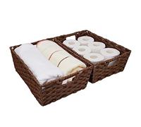 Onlytak Lot de 2 grands paniers de rangement en osier, cadre en métal, lavables et imperméables, 38,1 x 26,2 x 13,2 cm, couleur marron, panier tissé pour garde-manger, toilettes, salle de bain,