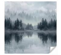 OnlyWow© Papier Peint Intisse 260x240 cm Pour Chambre Salon Cuisine Mural Wallpaper Toilette Moderne Déco Papiers Peints Forêt - Lac - Brouillard - Nature - Gris
