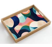 OnlyWow© Plateau Bois Rectangulaire 50x35 cm Plateaux Service Decoratif Table Dejeuner Résistant Aux Rayures Cafe Deco Chene Déjeuner Abstrait - Bleu - Rose