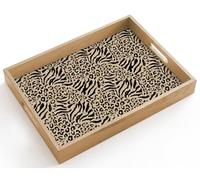 OnlyWow© Plateau De Service Rectangulaire 40x30 cm Plateaux Repas Bois Decoratif Table Dejeuner Résistant à La Chaleur Cafe Chene Poignée Girafe - Zèbre - Motif - Marron