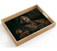 OnlyWow© Plateau De Service Rectangulaire 40x30 cm Plateaux Repas Bois Decoratif Table Dejeuner Résistant à La Chaleur Cafe Chene Poignée Panda - chapeau - lunettes - costume
