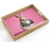 OnlyWow© Plateau De Service Rectangulaire 40x30 cm Plateaux Repas Bois Decoratif Table Dejeuner Résistant à La Chaleur Cafe Chene Poignée Lièvre - Arc - Boule disco