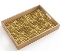 OnlyWow© Plateau De Service Rectangulaire 40x30 cm Plateaux Repas Bois Decoratif Table Dejeuner Résistant à La Chaleur Cafe Chene Poignée Métal - Dynamique - Or