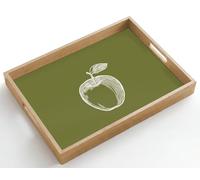 OnlyWow© Plateau De Service Rectangulaire 50x35 cm Plateaux Repas Bois Decoratif Table Dejeuner Résistant à La Chaleur Cafe Chene Poignée Dessin au trait - Pomme - Vert olive - Feuille