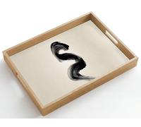 OnlyWow© Plateau De Service Rectangulaire 50x35 cm Plateaux Repas Bois Decoratif Table Dejeuner Résistant à La Chaleur Cafe Chene Poignée Trait pinceau - Noir - Minimaliste