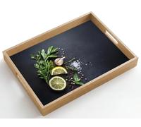 OnlyWow© Plateau De Service Rectangulaire 50x35 cm Plateaux Repas Bois Decoratif Table Dejeuner Résistant à La Chaleur Cafe Chene Poignée Ingrédients frais - Composition - Artistique