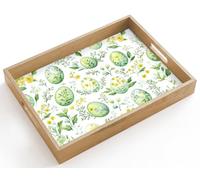 OnlyWow© Plateau De Table Rectangulaire 40x30 cm Plateaux Service Repas Bois Decoratif Antidérapant Cafe Deco Chene Poignée Déjeuner Motif - Vert - Œufs