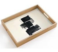 OnlyWow© Plateau De Table Rectangulaire 40x30 cm Plateaux Service Repas Bois Decoratif Antidérapant Cafe Deco Chene Poignée Déjeuner Rectangles - Coups pinceau - Abstrait - Noir
