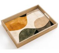OnlyWow© Plateau De Table Rectangulaire 40x30 cm Plateaux Service Repas Bois Decoratif Antidérapant Cafe Deco Chene Poignée Déjeuner Formes - Ocre jaune - Abstrait