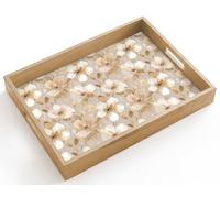 OnlyWow© Plateau De Table Rectangulaire 40x30 cm Plateaux Service Repas Bois Decoratif Antidérapant Cafe Deco Chene Poignée Déjeuner Fleurs - artistique - or