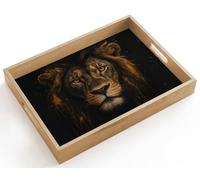 OnlyWow© Plateau De Table Rectangulaire 40x30 cm Plateaux Service Repas Bois Decoratif Antidérapant Cafe Deco Chene Poignée Déjeuner Lion - Or - Gouttes