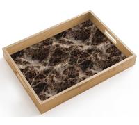 OnlyWow© Plateau De Table Rectangulaire 40x30 cm Plateaux Service Repas Bois Decoratif Antidérapant Cafe Deco Chene Poignée Déjeuner Marron - Or - Marbre