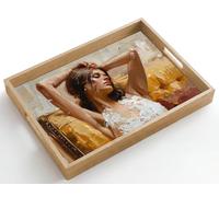 OnlyWow© Plateau De Table Rectangulaire 50x35 cm Plateaux Service Repas Bois Decoratif Antidérapant Cafe Deco Chene Poignée Déjeuner Femme - Art - Abstrait - Moderne