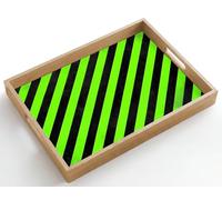 OnlyWow© Plateau De Table Rectangulaire 50x35 cm Plateaux Service Repas Bois Decoratif Antidérapant Cafe Deco Chene Poignée Déjeuner Jeu - Rayures - Angulaire - Vert