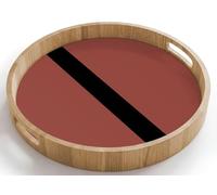 OnlyWow© Plateau De Table Rond 40x40 cm Plateaux Service Repas Bois Decoratif Dejeuner Antidérapant Cafe Deco Chene Avec Poignée Déjeuner Rouge - Noir - Rayures - Minimaliste