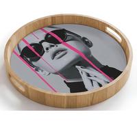 OnlyWow© Plateau De Table Rond 40x40 cm Plateaux Service Repas Bois Decoratif Dejeuner Antidérapant Cafe Deco Chene Avec Poignée Déjeuner Portrait - Femme - Lunettes soleil - Gouttes