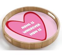 OnlyWow© Plateau De Table Rond 40x40 cm Plateaux Service Repas Bois Decoratif Dejeuner Antidérapant Cafe Deco Chene Avec Poignée Déjeuner Citation - Mère - Rose
