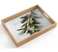 OnlyWow© Plateau Repas Bois Rectangulaire 40x30 cm Plateaux Service Table Dejeuner Cafe Résistant à La Chaleur Chene Poignée Déjeuner Rameau d'olivier - Béton - Méditerranée