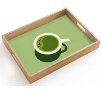 OnlyWow© Plateau Repas Bois Rectangulaire 40x30 cm Plateaux Service Table Dejeuner Cafe Résistant à La Chaleur Chene Poignée Déjeuner Minimalist - Cups - Matcha -Green