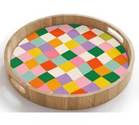 OnlyWow© Plateau Rond 40x40 cm Plateaux Repas Bois Decoratif Table Dejeuner Résistant Aux Rayures Cafe Chene Avec Poignée Déjeuner Carrés - Colorés - Ondulés