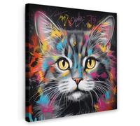 OnlyWow© Poster De Jardin 100x100 cm Deco Exterieur Decoration Balcon Décoration Affiche Murale Extérieur Terrasse Déco Appartement Extérieure Chat - Graffiti - Animaux - Couleurs - Gris
