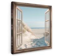 OnlyWow© Poster De Jardin 100x100 cm Original Mur Tableau Decoration Murale Balcon Peinture Tableaux Terrasse Impression Art Mural Deco Décoratif Muraux Vue - Tallgrass - Dunes - Mer - Paysage