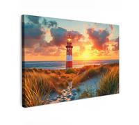 OnlyWow© Poster De Jardin 150x100 cm Original Mur Tableau Decoration Murale Balcon Peinture Tableaux Terrasse Impression Art Mural Deco Décoratif Muraux Phare - Coucher de Soleil - Dunes - Horizon